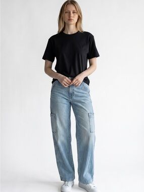 American Eagle Outfitters Light Blue Wide-Leg Cargo Jeans